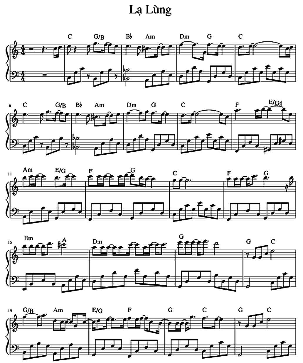 sheet piano Lạ Lùng
