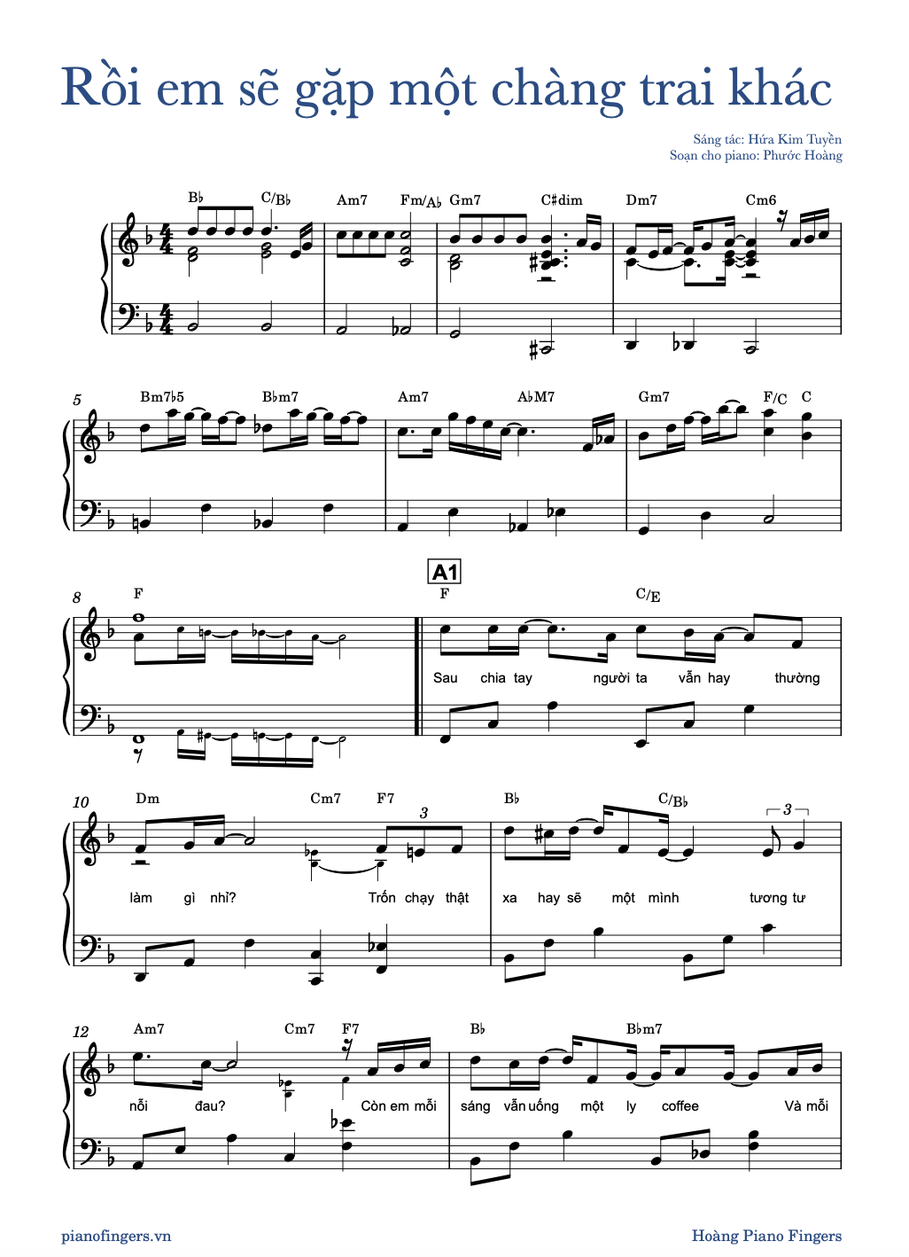 Sheet piano Rồi em sẽ gặp một chàng trai khác _ Hoàng Piano Fingers _ Basic