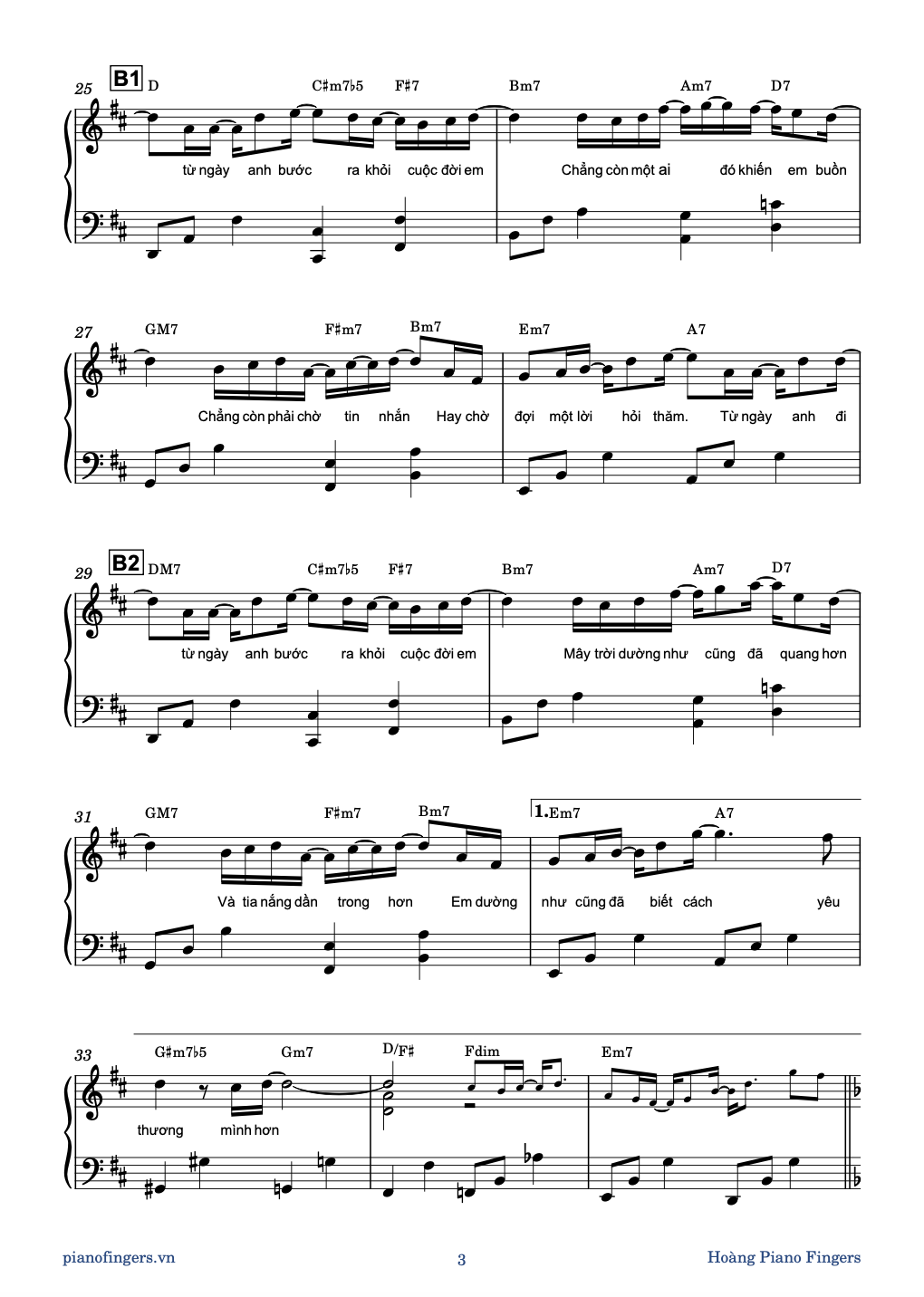 Sheet piano Rồi em sẽ gặp một chàng trai khác _ Hoàng Piano Fingers _ Basic