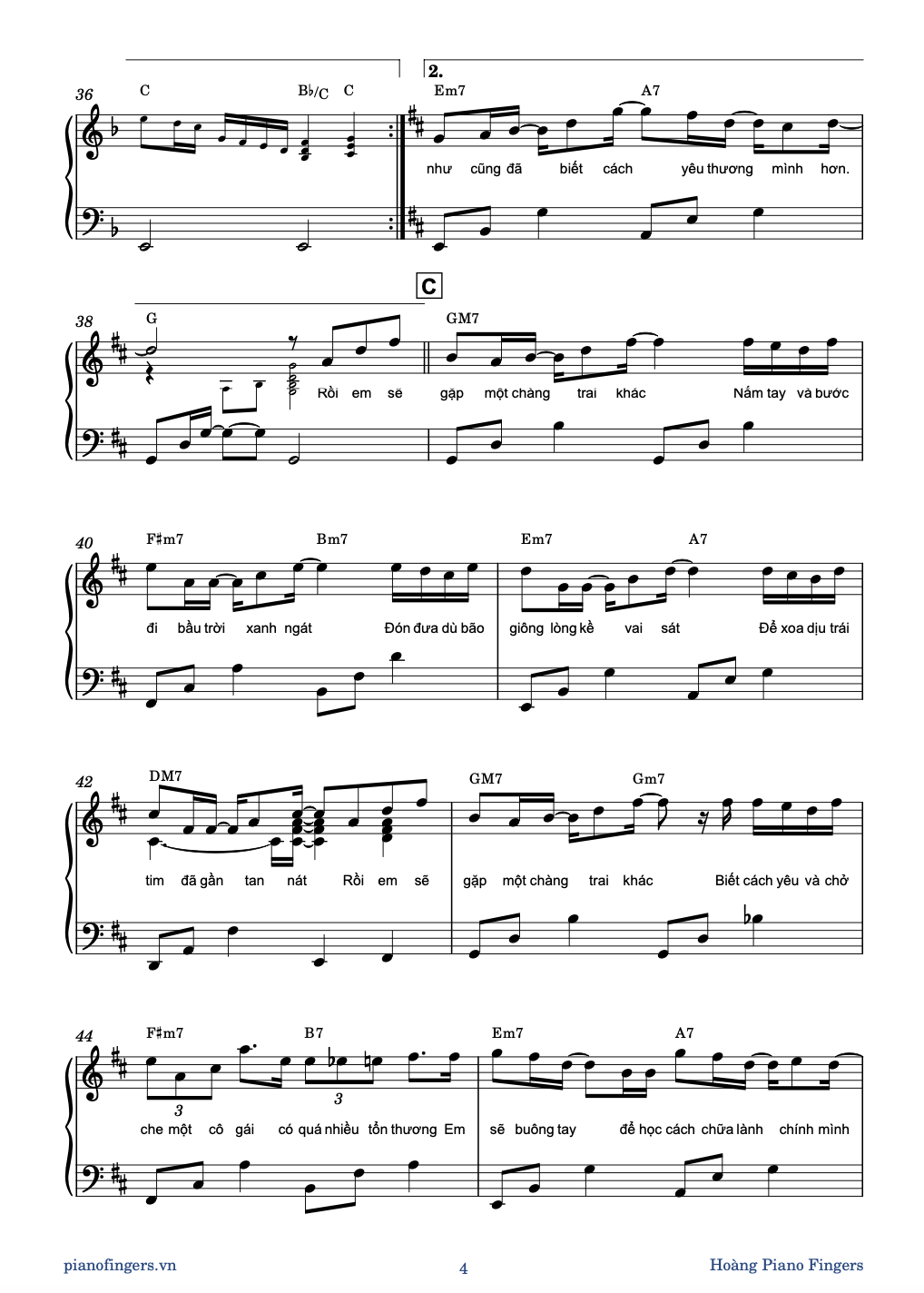 Sheet piano Rồi em sẽ gặp một chàng trai khác _ Hoàng Piano Fingers _ Basic