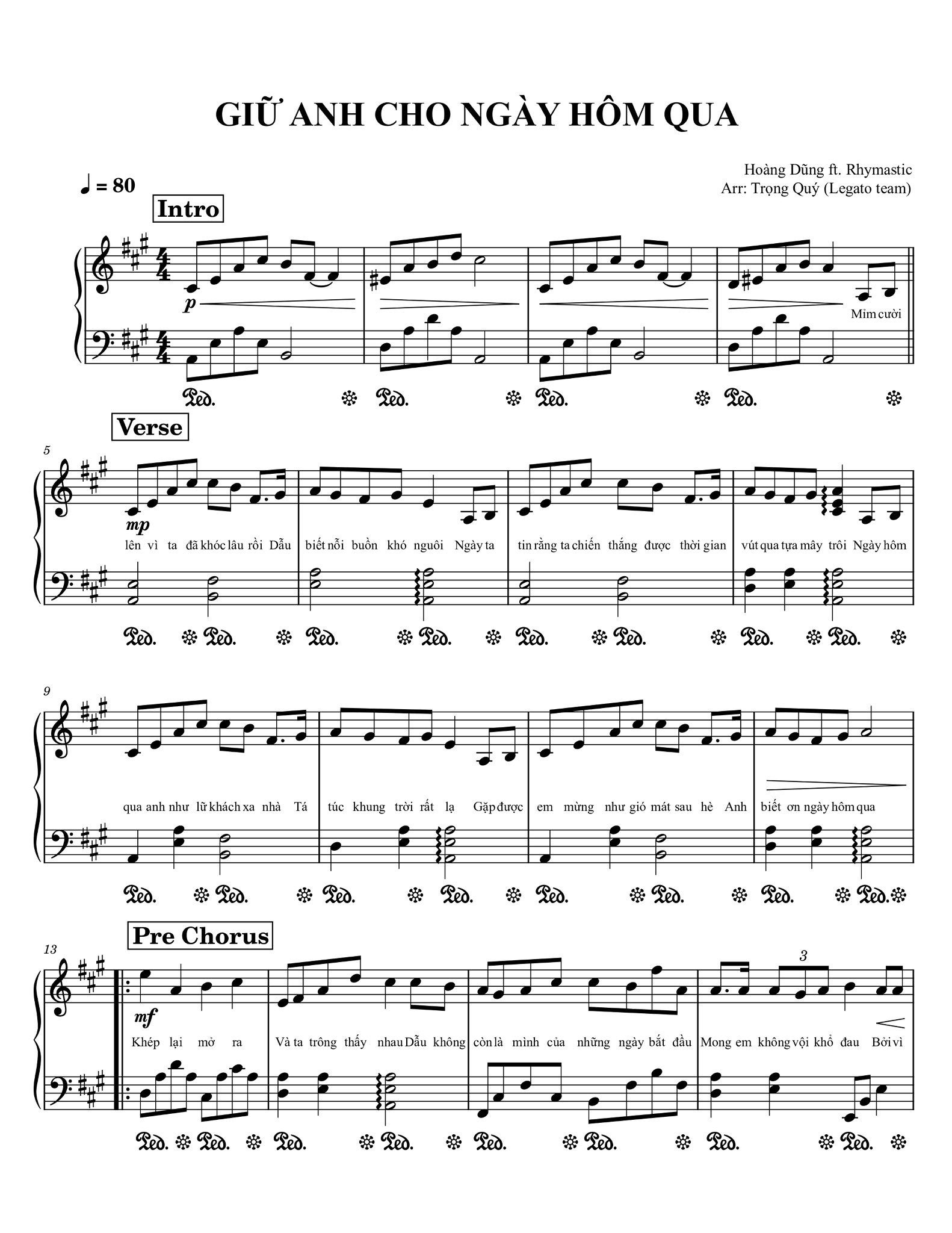 Sheet nhạc Giữ Cho Anh Ngày Hôm Qua Hoàng Dũng 2 Sheet nhạc Giữ Cho Anh Ngày Hôm Qua Hoàng Dũng